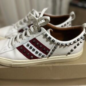 Bally White Leather Sneakers with Brown Insole and Silver Studs